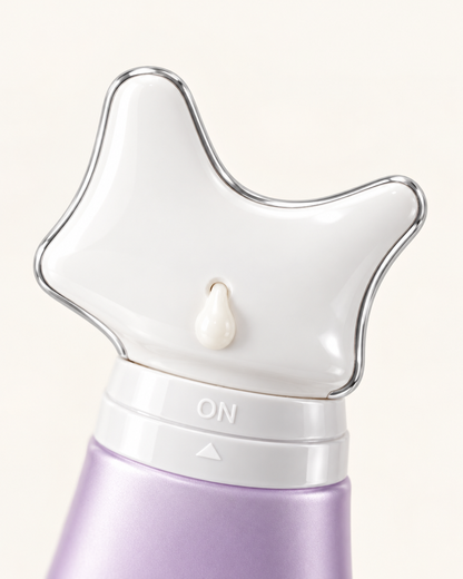 Détail de la tête gua sha : lobe large, pointe fine, contour argenté